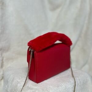 Moschino Red Fur-Accent Clutch